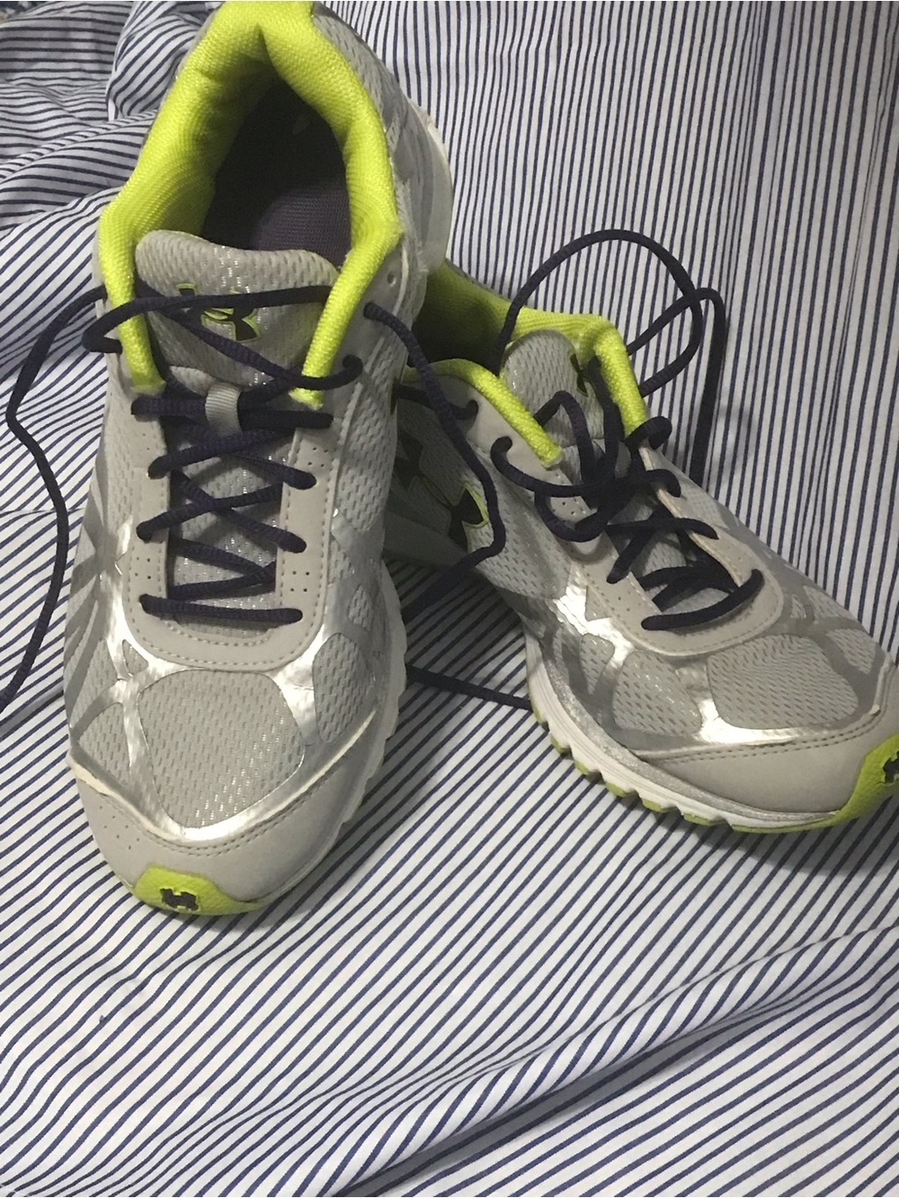 Under Armour Women's Light Gray and Neon Yellow Athletic Sneakers